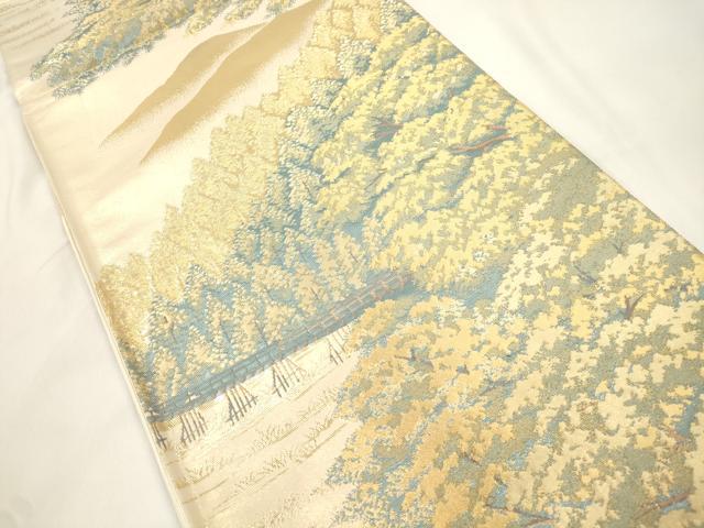 平和屋本店▼六通柄袋帯　渡月橋　純金箔　正絹　逸品　CABL4536dy