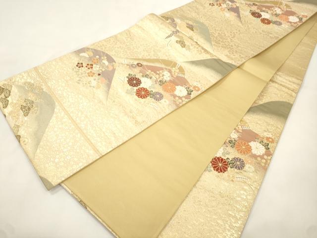 平和屋本店▼六通柄袋帯　唐織　箔宝錦　遠山草花文　本金箔　正絹　逸品　CABL4537dy