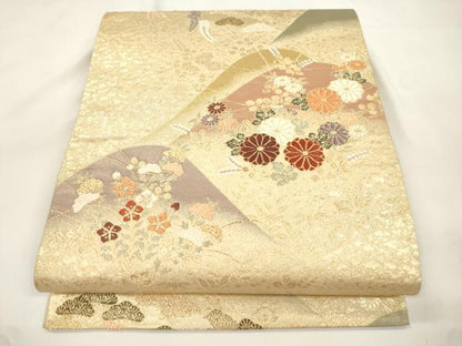 平和屋本店▼六通柄袋帯　唐織　箔宝錦　遠山草花文　本金箔　正絹　逸品　CABL4537dy