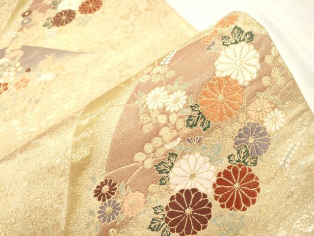 平和屋本店▼六通柄袋帯　唐織　箔宝錦　遠山草花文　本金箔　正絹　逸品　CABL4537dy