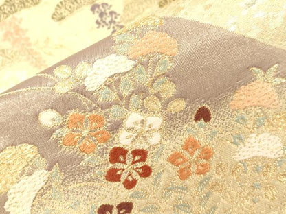平和屋本店▼六通柄袋帯　唐織　箔宝錦　遠山草花文　本金箔　正絹　逸品　CABL4537dy