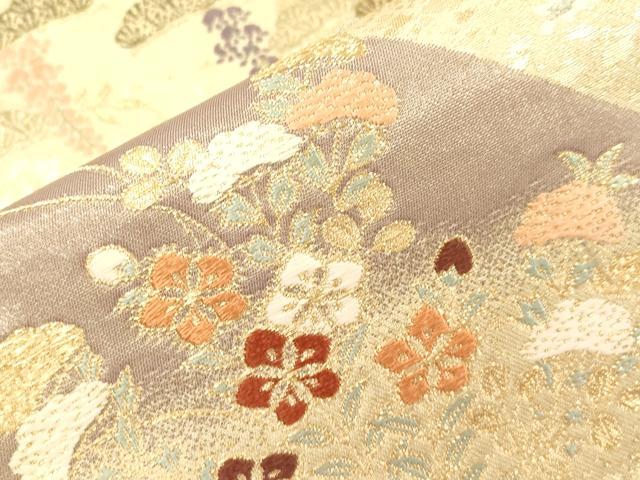 平和屋本店▼六通柄袋帯　唐織　箔宝錦　遠山草花文　本金箔　正絹　逸品　CABL4537dy