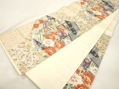 平和屋本店▼六通柄袋帯　唐織　風景文　九百錦純金箔24K　正絹　逸品　CABL4540dy