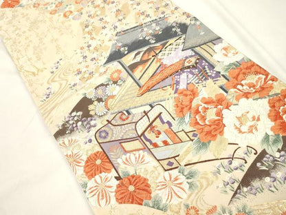 平和屋本店▼六通柄袋帯　唐織　風景文　九百錦純金箔24K　正絹　逸品　CABL4540dy