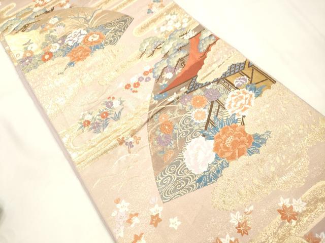 平和屋本店▼六通柄袋帯　唐織　地紙風景文　本金箔　正絹　逸品　CABL4541dy