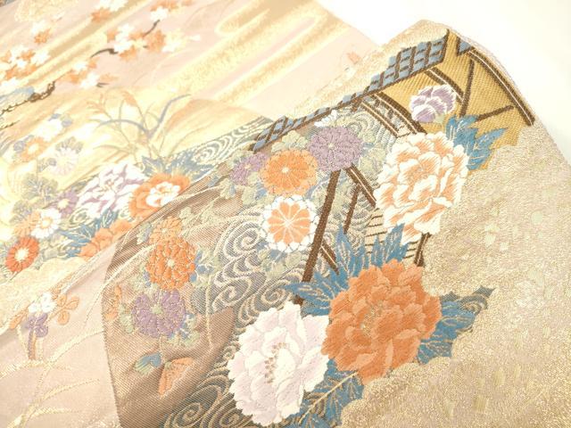 平和屋本店▼六通柄袋帯　唐織　地紙風景文　本金箔　正絹　逸品　CABL4541dy