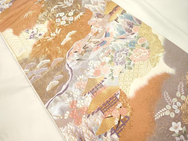平和屋本店▼六通柄袋帯　飛鶴風景文　九百錦袋純金箔　正絹　逸品　CABL4543dy