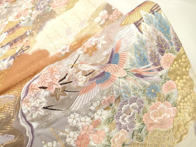 平和屋本店▼六通柄袋帯　飛鶴風景文　九百錦袋純金箔　正絹　逸品　CABL4543dy