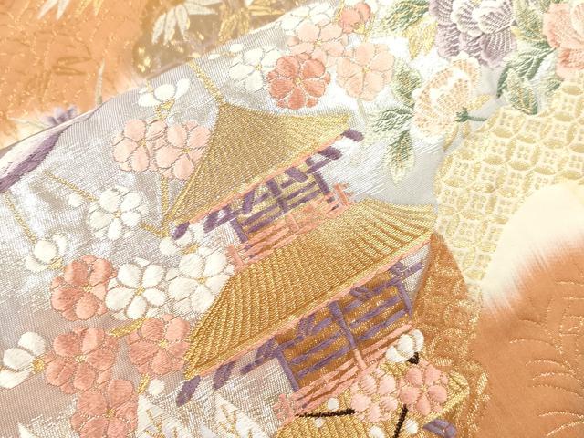 平和屋本店▼六通柄袋帯　飛鶴風景文　九百錦袋純金箔　正絹　逸品　CABL4543dy