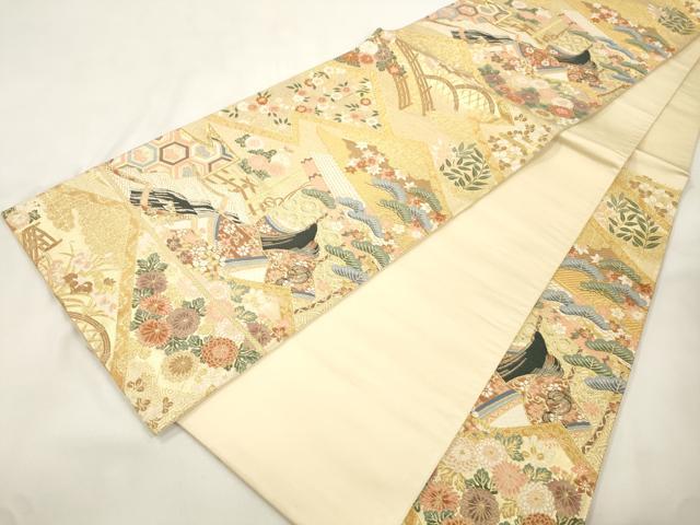 平和屋本店▼六通柄袋帯　松皮王朝絵文　本金箔　正絹　逸品　CABL4544dy