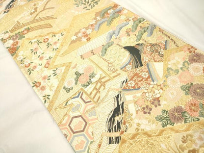 平和屋本店▼六通柄袋帯　松皮王朝絵文　本金箔　正絹　逸品　CABL4544dy
