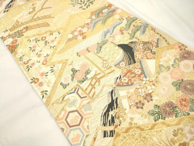 平和屋本店▼六通柄袋帯　松皮王朝絵文　本金箔　正絹　逸品　CABL4544dy