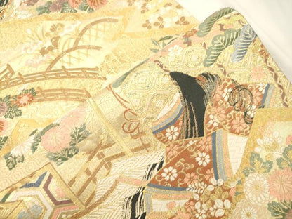 平和屋本店▼六通柄袋帯　松皮王朝絵文　本金箔　正絹　逸品　CABL4544dy