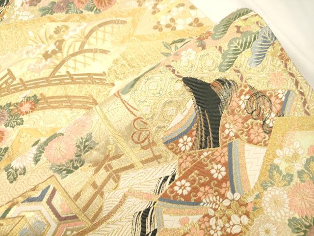 平和屋本店▼六通柄袋帯　松皮王朝絵文　本金箔　正絹　逸品　CABL4544dy