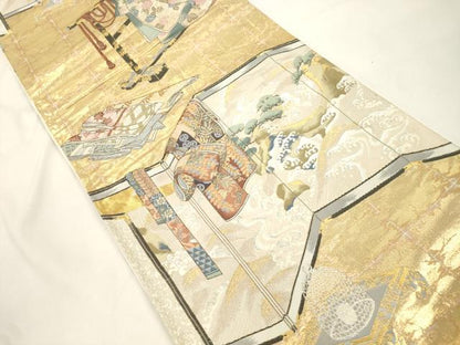 平和屋本店▼六通柄袋帯　誰が袖文様　純金箔　正絹　逸品　CABL4545dy