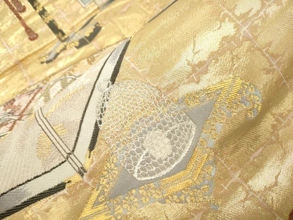平和屋本店▼六通柄袋帯　誰が袖文様　純金箔　正絹　逸品　CABL4545dy