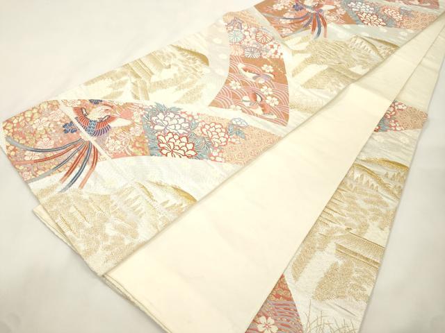 平和屋本店▼六通柄袋帯　唐織　斑鳩の里　本金箔　正絹　逸品　CABL4546dy