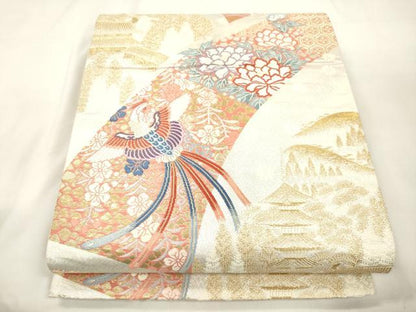 平和屋本店▼六通柄袋帯　唐織　斑鳩の里　本金箔　正絹　逸品　CABL4546dy