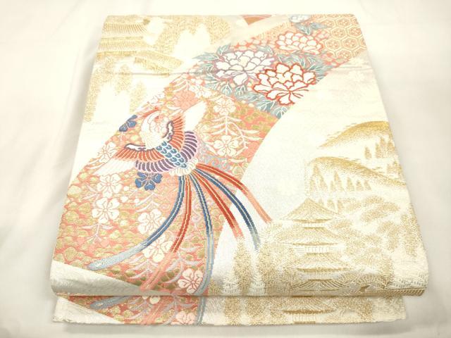 平和屋本店▼六通柄袋帯　唐織　斑鳩の里　本金箔　正絹　逸品　CABL4546dy