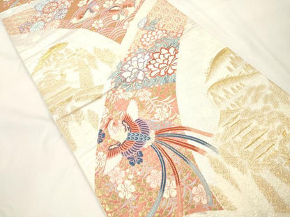 平和屋本店▼六通柄袋帯　唐織　斑鳩の里　本金箔　正絹　逸品　CABL4546dy
