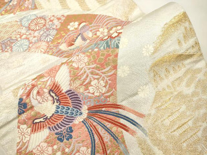 平和屋本店▼六通柄袋帯　唐織　斑鳩の里　本金箔　正絹　逸品　CABL4546dy