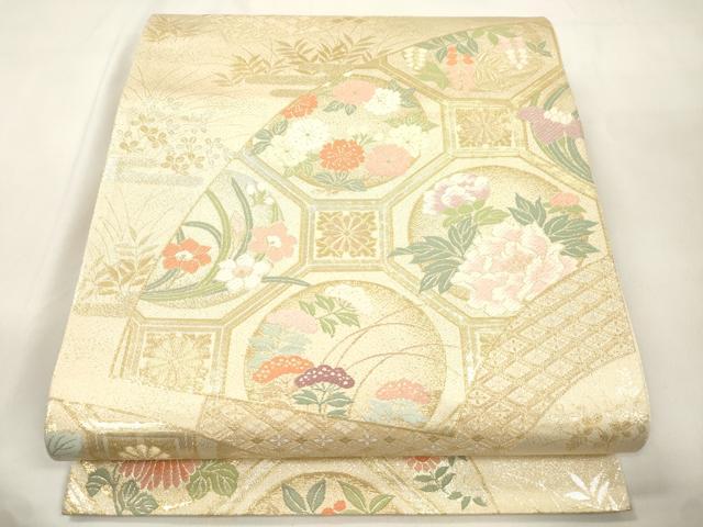 平和屋本店▼六通柄袋帯　唐錦能衣扇面文　本金箔　正絹　逸品　CABL4547dy