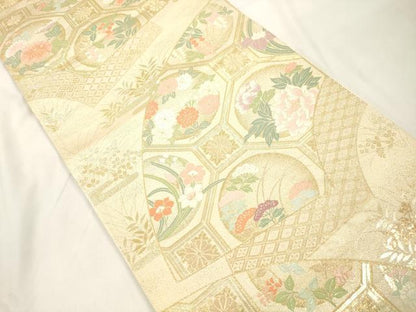 平和屋本店▼六通柄袋帯　唐錦能衣扇面文　本金箔　正絹　逸品　CABL4547dy