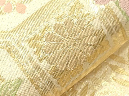 平和屋本店▼六通柄袋帯　唐錦能衣扇面文　本金箔　正絹　逸品　CABL4547dy