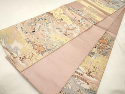 平和屋本店▼六通柄袋帯　神泉苑風情　純金箔　正絹　逸品　CABL4548dy