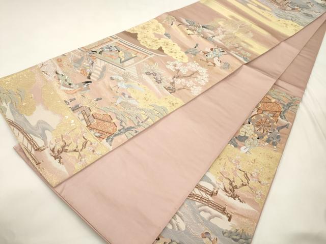 平和屋本店▼六通柄袋帯　神泉苑風情　純金箔　正絹　逸品　CABL4548dy