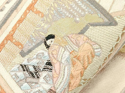 平和屋本店▼六通柄袋帯　神泉苑風情　純金箔　正絹　逸品　CABL4548dy