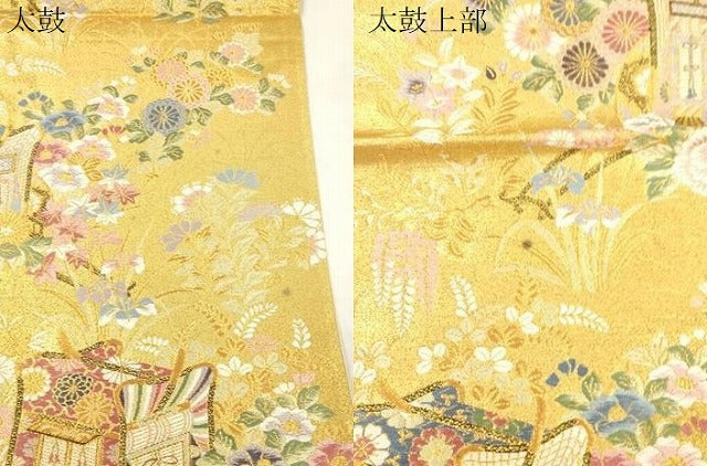平和屋本店▼六通柄袋帯　光園御所車文　九百本金弐重織　正絹　逸品　CABL4550dy