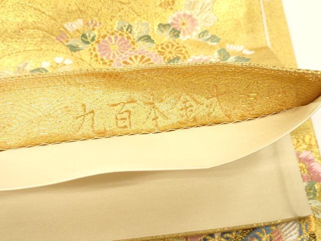 平和屋本店▼六通柄袋帯　光園御所車文　九百本金弐重織　正絹　逸品　CABL4550dy