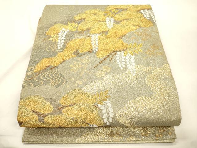 平和屋本店▼六通柄袋帯　流水　松文　純金箔　正絹　逸品　CABL4552dy