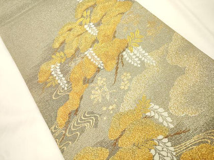 平和屋本店▼六通柄袋帯　流水　松文　純金箔　正絹　逸品　CABL4552dy