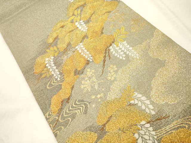 平和屋本店▼六通柄袋帯　流水　松文　純金箔　正絹　逸品　CABL4552dy