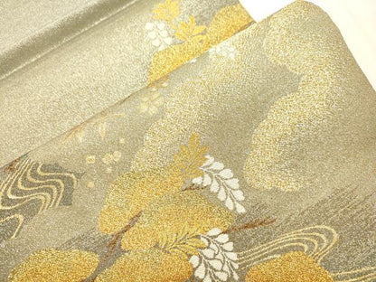 平和屋本店▼六通柄袋帯　流水　松文　純金箔　正絹　逸品　CABL4552dy
