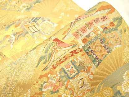 平和屋本店▼六通柄袋帯　琳派瑞祥錦　本金箔つづれ　正絹　逸品　CABL4553dy