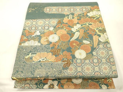 平和屋本店▼六通柄袋帯　松　花唐草文　純金箔　正絹　逸品　CABL4556dy