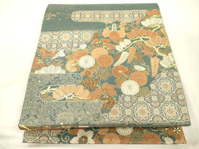 平和屋本店▼六通柄袋帯　松　花唐草文　純金箔　正絹　逸品　CABL4556dy