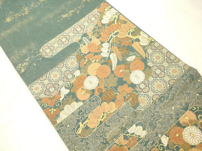平和屋本店▼六通柄袋帯　松　花唐草文　純金箔　正絹　逸品　CABL4556dy