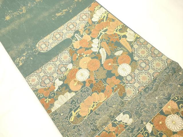 平和屋本店▼六通柄袋帯　松　花唐草文　純金箔　正絹　逸品　CABL4556dy