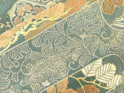 平和屋本店▼六通柄袋帯　松　花唐草文　純金箔　正絹　逸品　CABL4556dy