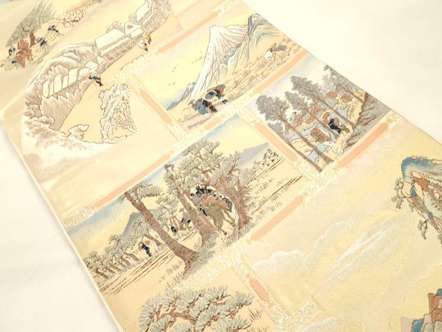 平和屋本店▼全通全景柄袋帯　廣重東海道五十三次　純金箔　正絹　逸品　CABL4557dy
