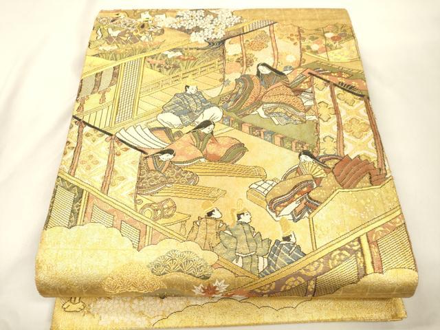 平和屋本店▼全通全景柄袋帯　源氏物語絵図　本金二重箔　正絹　逸品　CABL4558dy