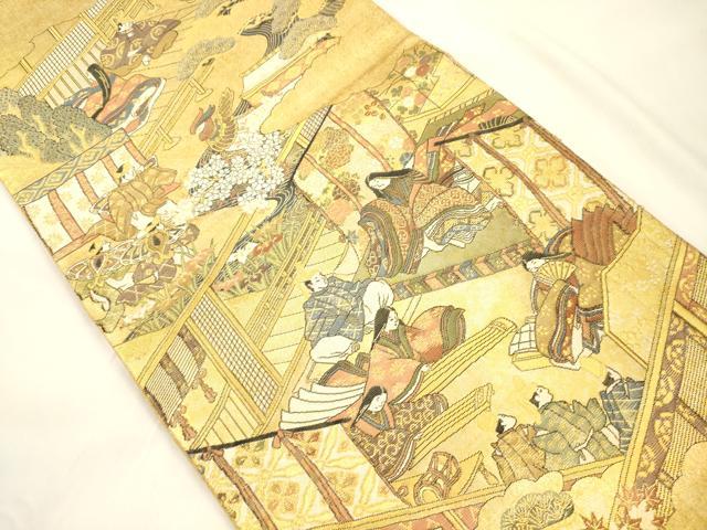 平和屋本店▼全通全景柄袋帯　源氏物語絵図　本金二重箔　正絹　逸品　CABL4558dy