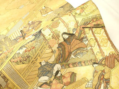平和屋本店▼全通全景柄袋帯　源氏物語絵図　本金二重箔　正絹　逸品　CABL4558dy