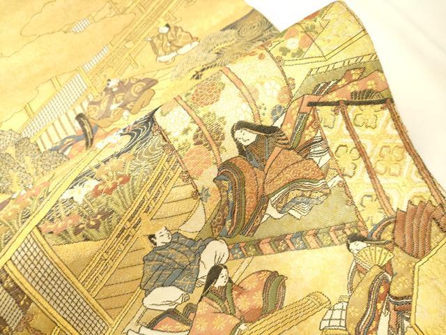 平和屋本店▼全通全景柄袋帯　源氏物語絵図　本金二重箔　正絹　逸品　CABL4558dy
