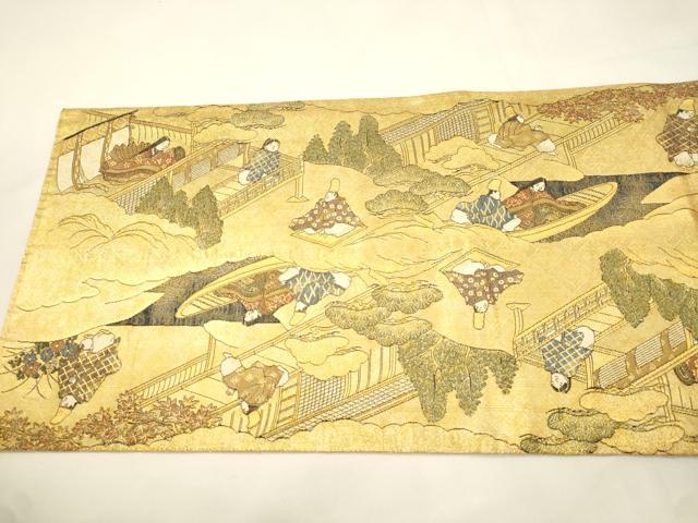 平和屋本店▼全通全景柄袋帯　源氏物語絵図　本金二重箔　正絹　逸品　CABL4558dy