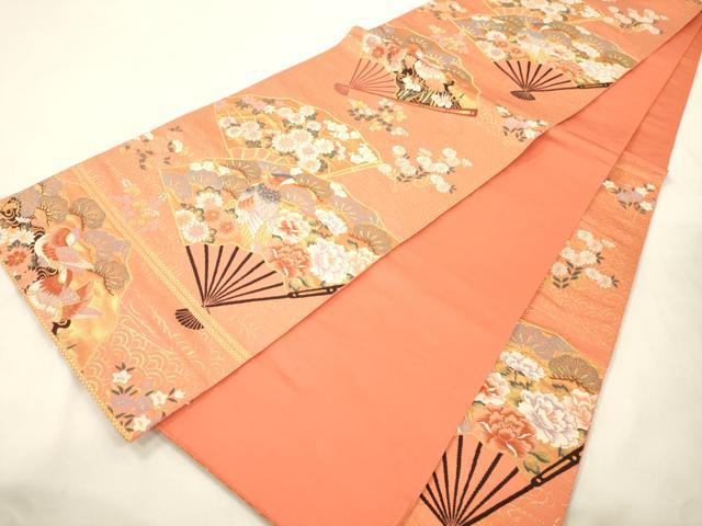 平和屋本店▼六通柄袋帯　扇面花鳥文　本金箔　正絹　逸品　CABL4561dy